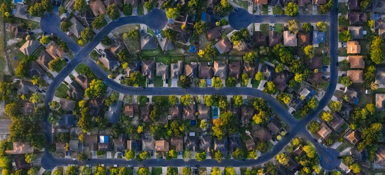 the aerial view of a suburb 